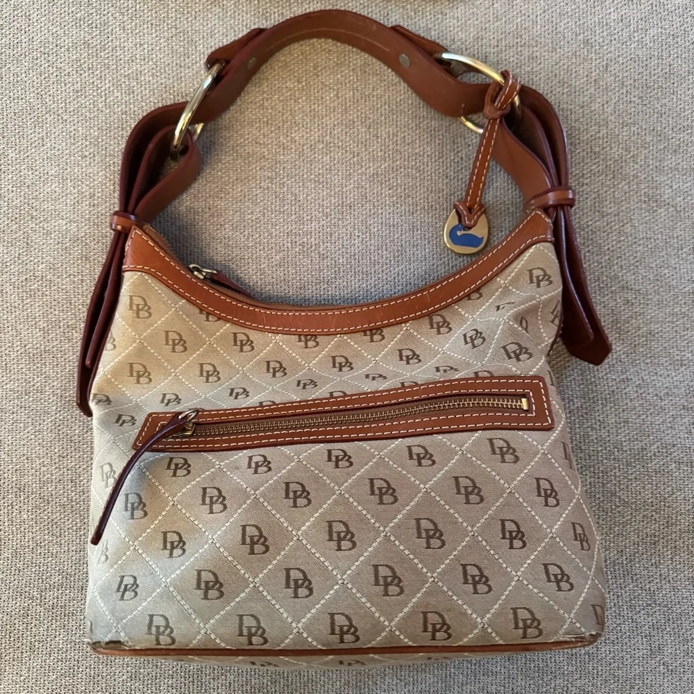Vintage Dooney & Bourke Canvas & Leather Hobo Shoulder Bag Equestrian Style